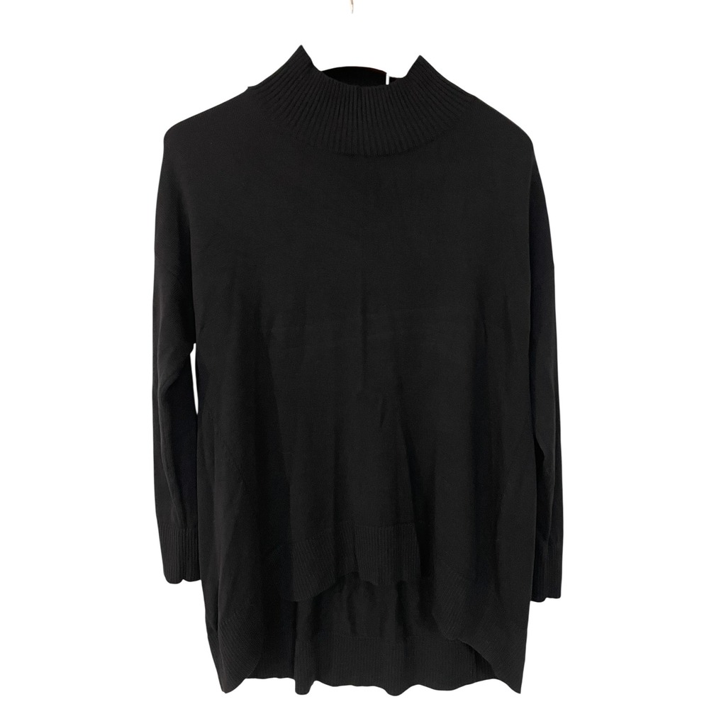 Eileen Fisher Black Extra Fine Merino Wool Mock Neck Hii Lo Oversized Sweater Xl View 6